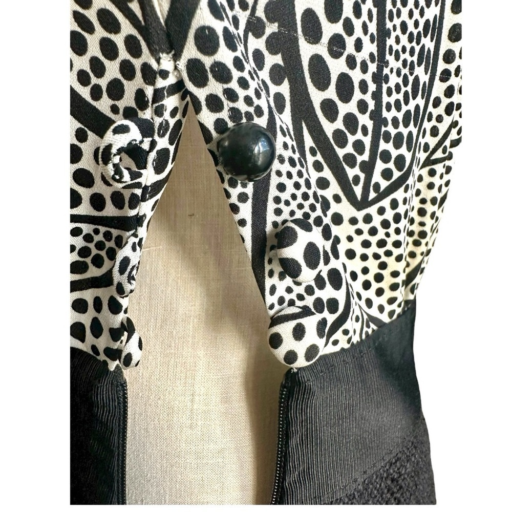 Tory Burch Classic Silk Monochrome Dotted Leaf Print Dress Size 8 - Picture 9 of 12